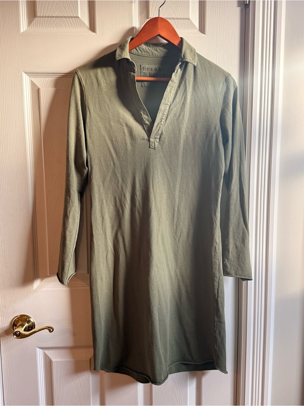 Frank & Eileen Olive Green Nicole Popover Henley Cotton T-Shirt Dress - XS